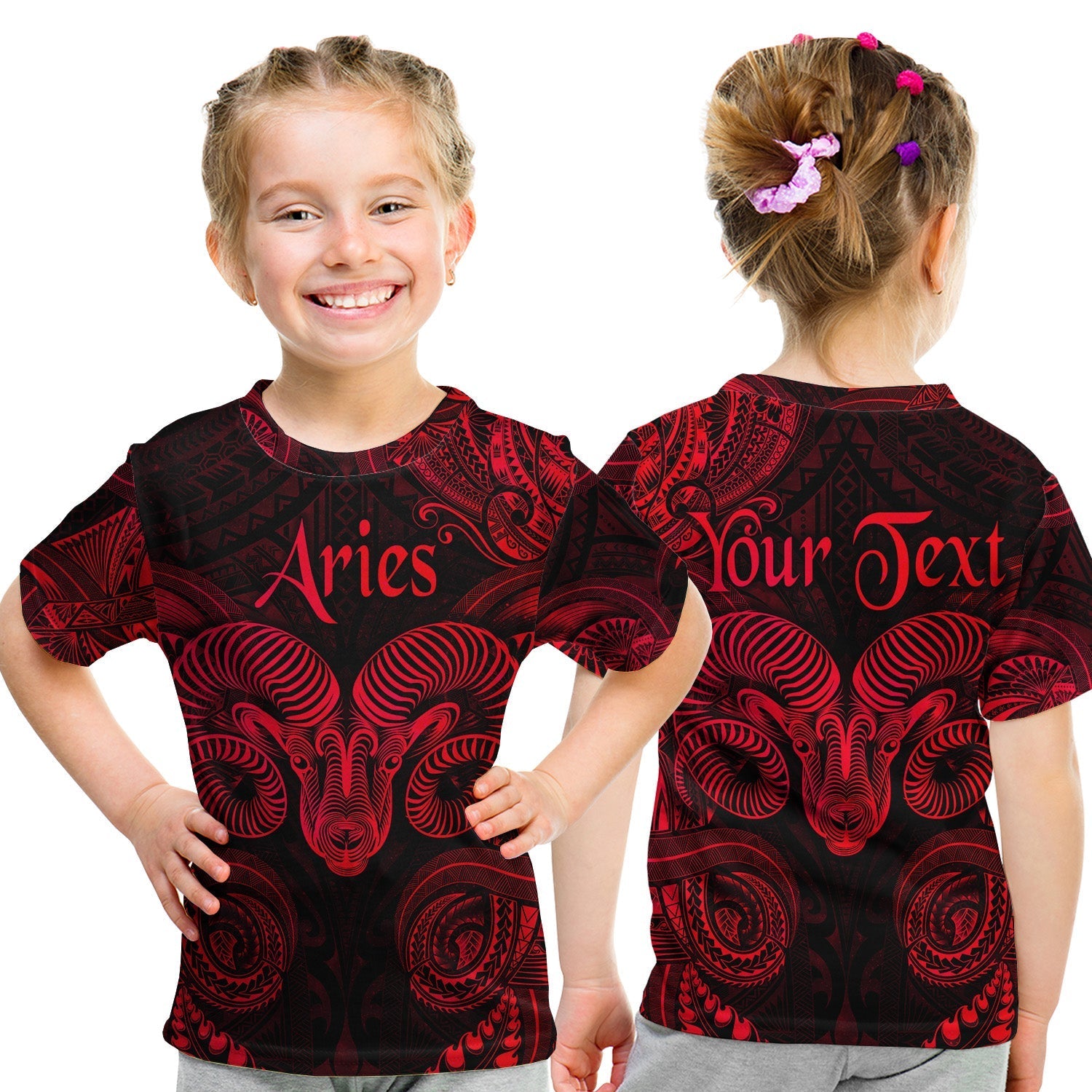 custom-personalised-aries-zodiac-polynesian-t-shirt-kid-unique-style-red
