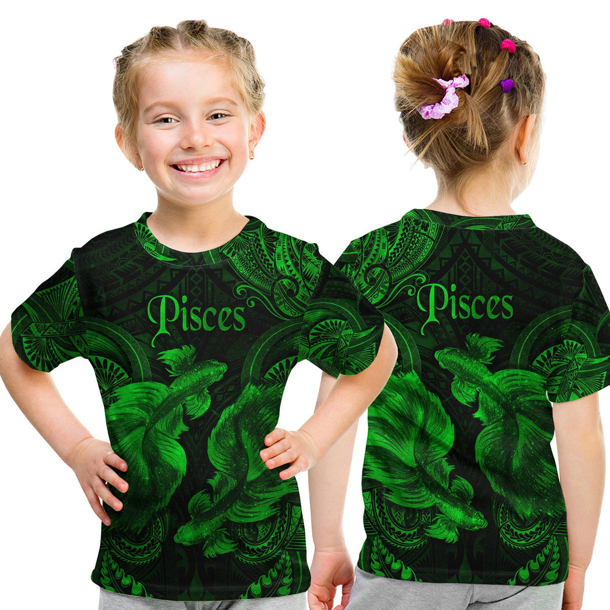 Pisces Zodiac Polynesian T Shirt KID Unique Style Green LT8 - Wonder Print Shop