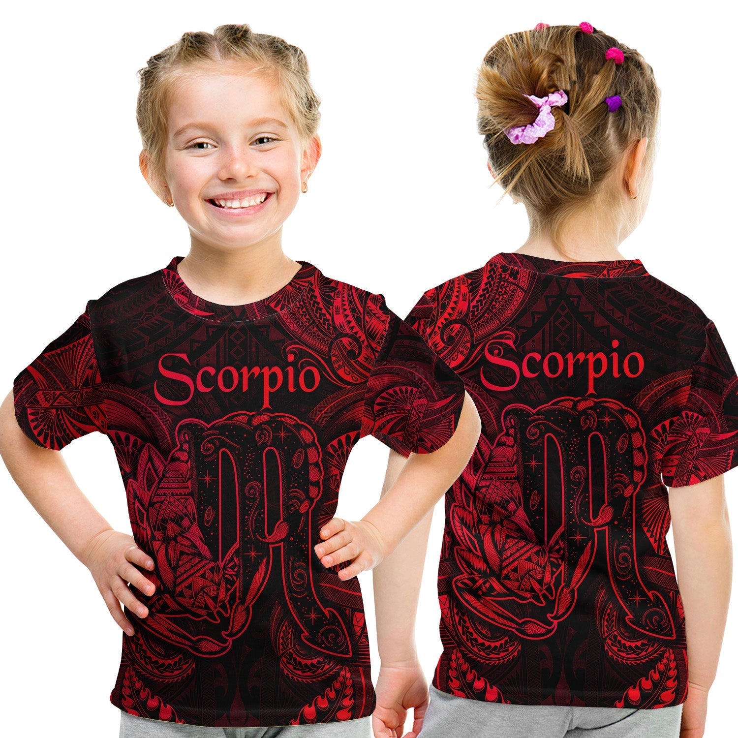Scorpio Zodiac Polynesian T Shirt KID Unique Style Red LT8 - Wonder Print Shop