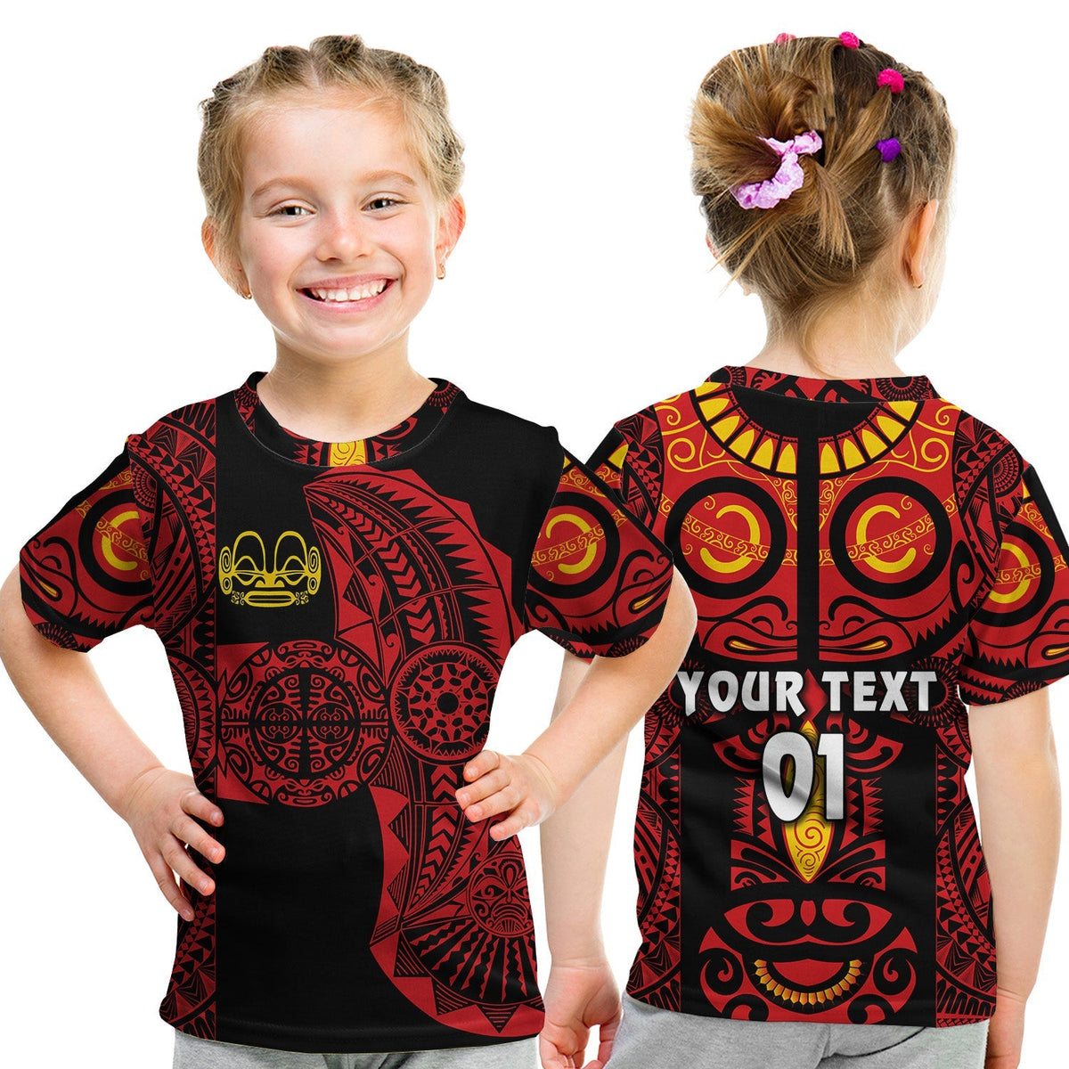 Custom Marquesas Islands T Shirt KID Marquesan Tattoo Original Style Red LT8 - Wonder Print Shop