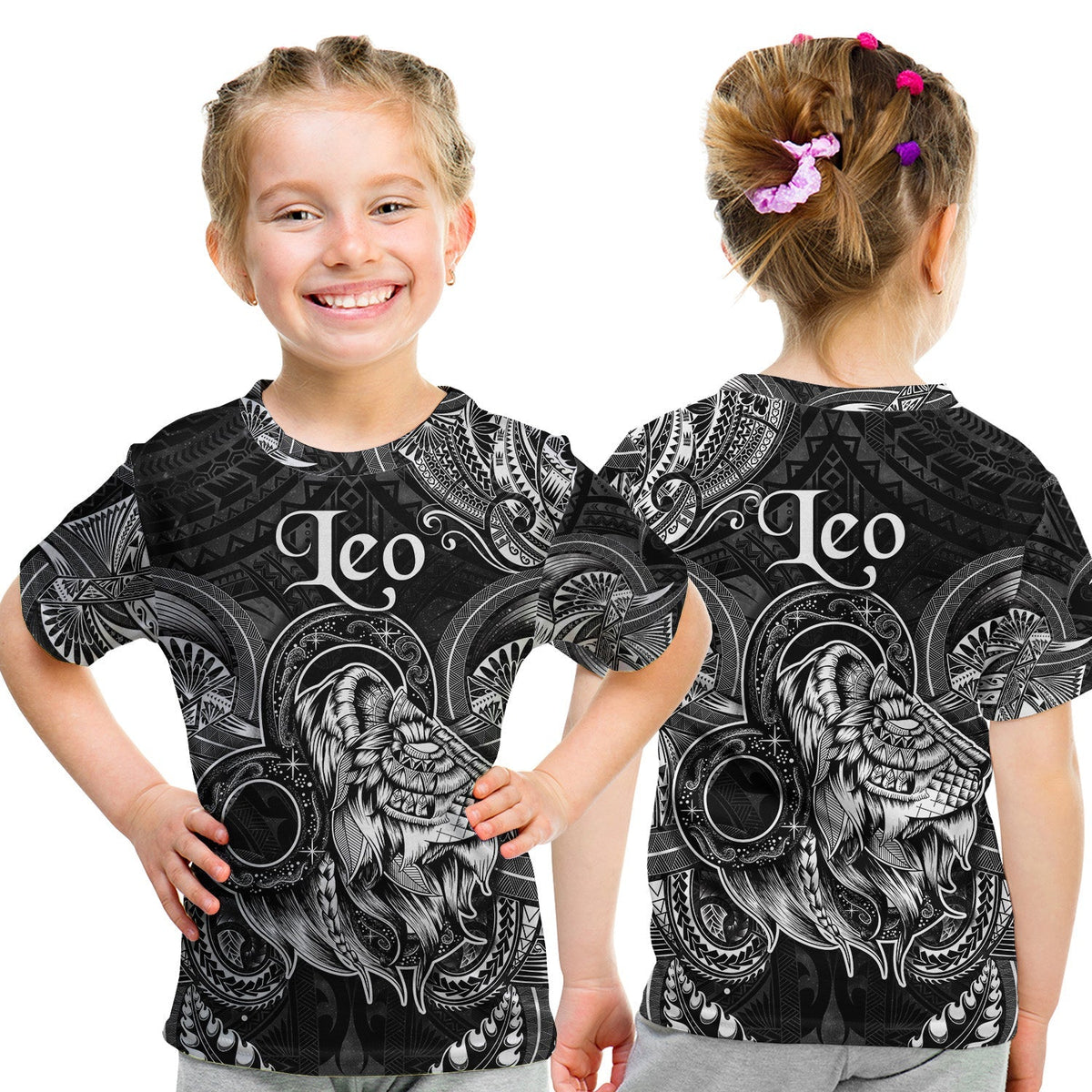 Leo Zodiac Polynesian T Shirt KID Unique Style Black LT8 - Wonder Print Shop