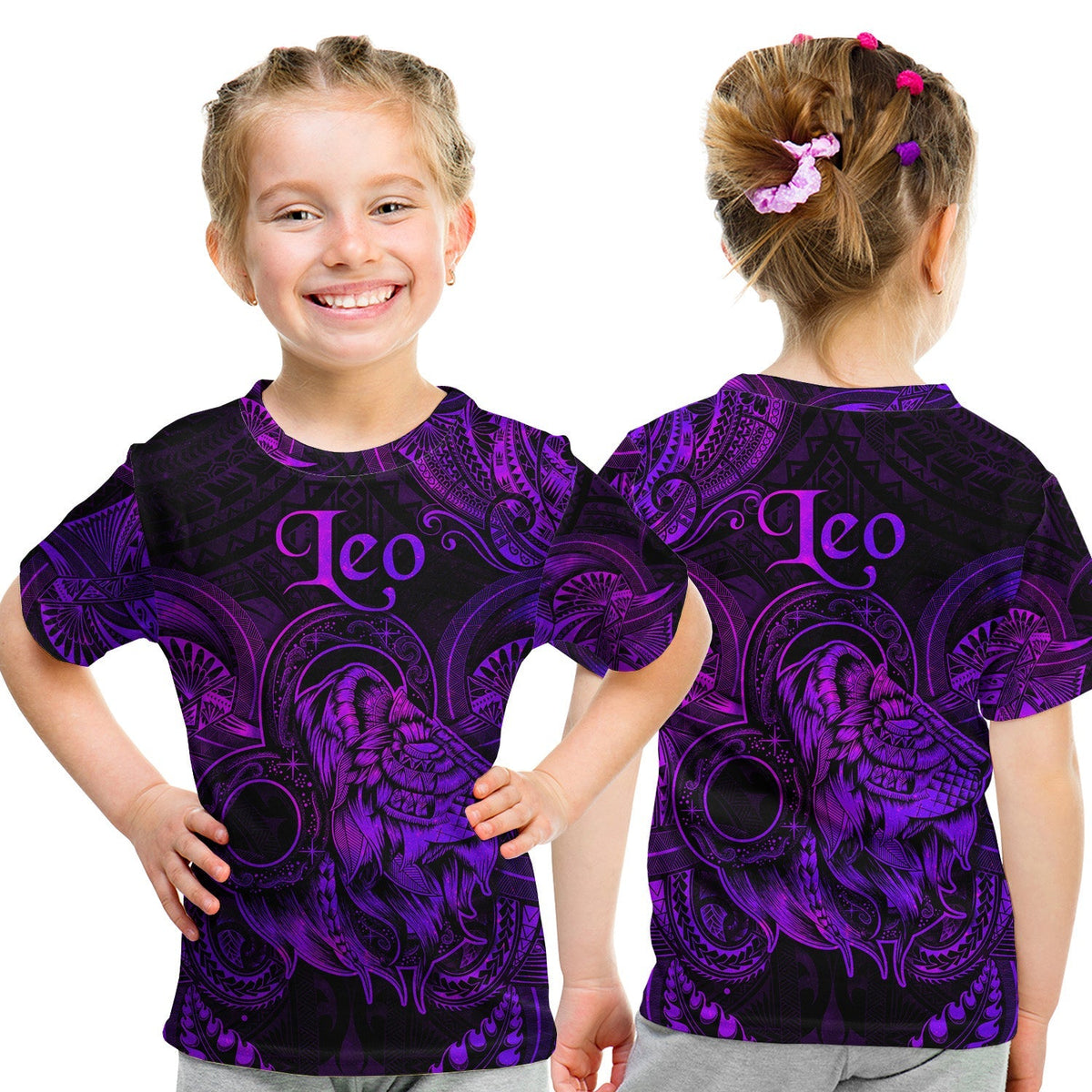 Leo Zodiac Polynesian T Shirt KID Unique Style Purple LT8 - Wonder Print Shop
