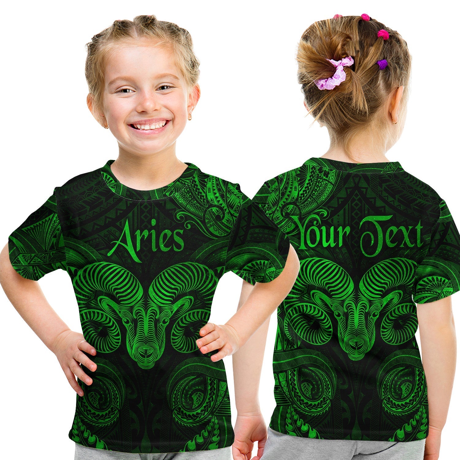 custom-personalised-aries-zodiac-polynesian-t-shirt-kid-unique-style-green