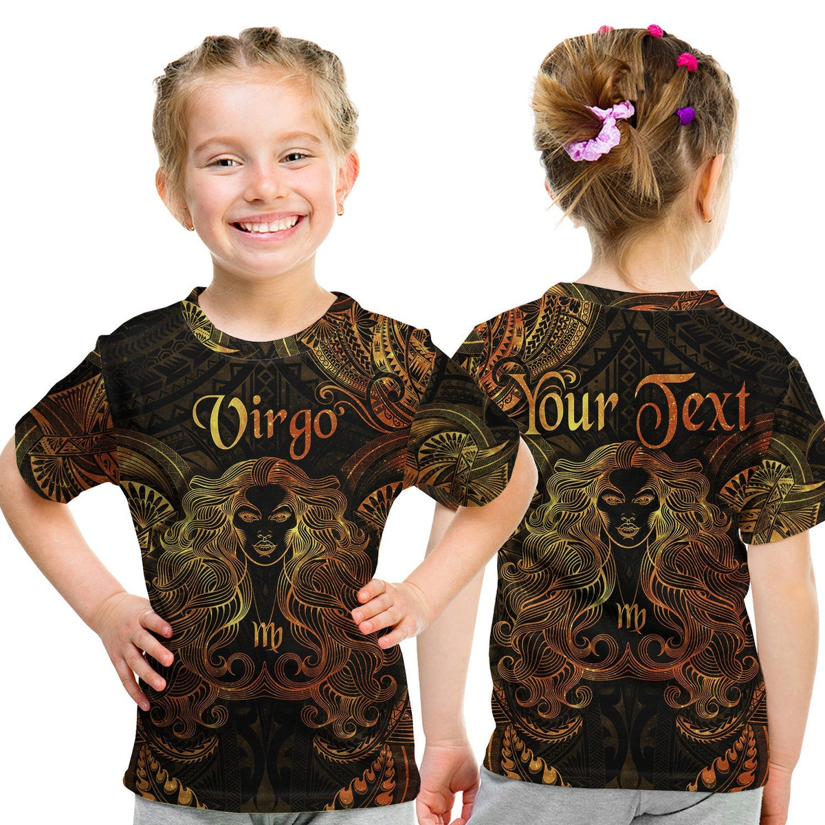 Custom Virgo Zodiac Polynesian T Shirt KID Unique Style Gold LT8 - Wonder Print Shop