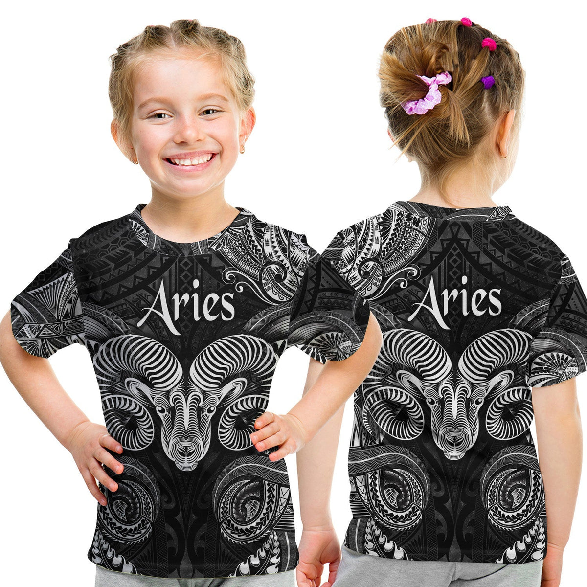 Aries Zodiac Polynesian T Shirt KID Unique Style Black LT8 - Wonder Print Shop