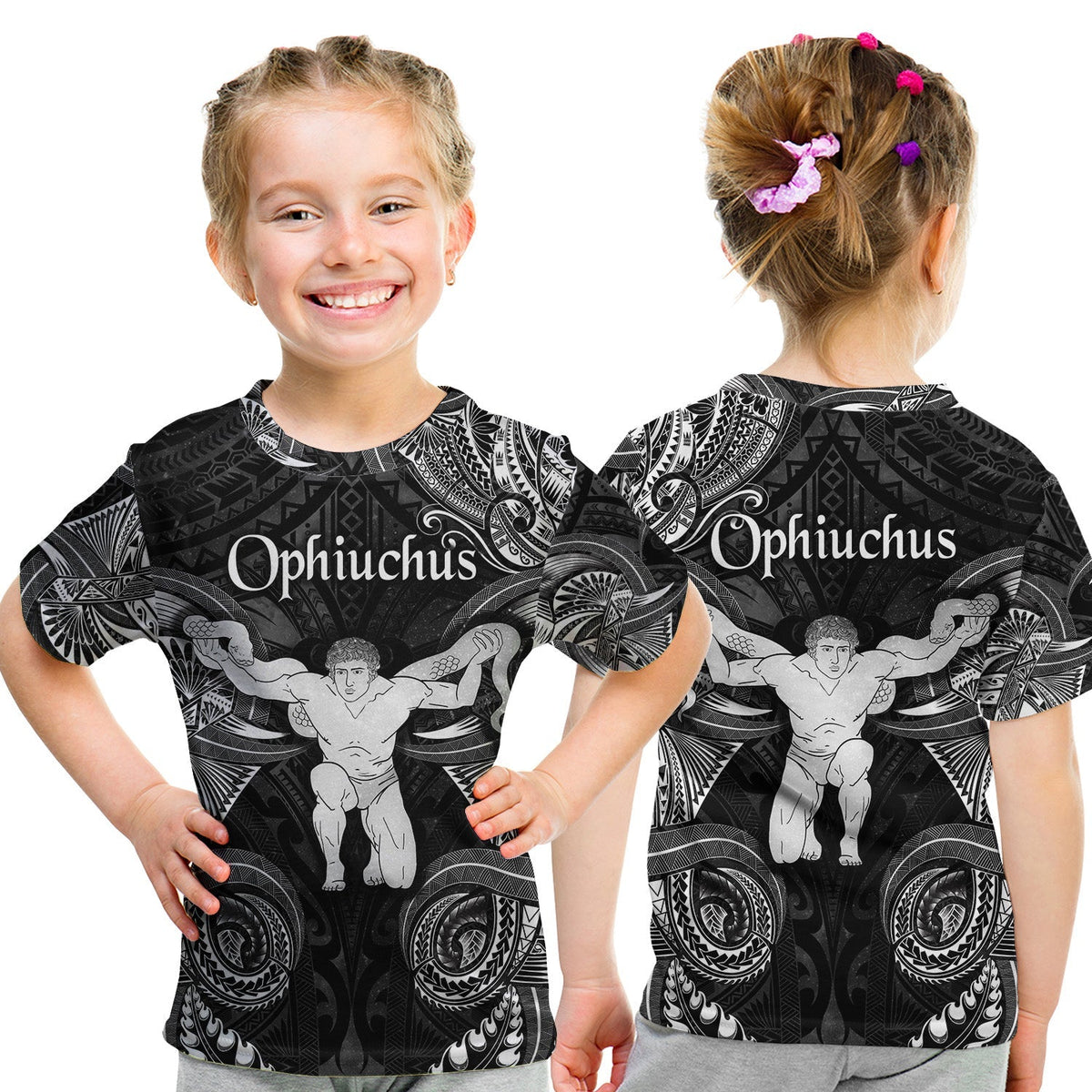 Ophiuchus Zodiac Polynesian T Shirt KID Unique Style Black LT8 - Wonder Print Shop