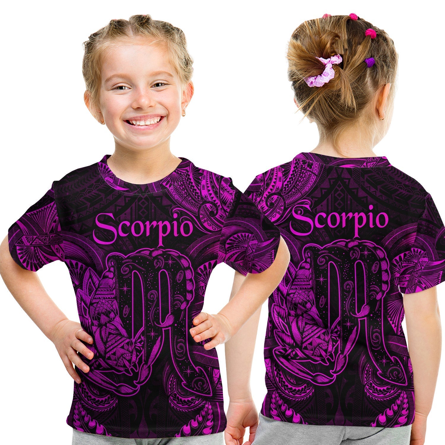 Scorpio Zodiac Polynesian T Shirt KID Unique Style Pink LT8 - Wonder Print Shop