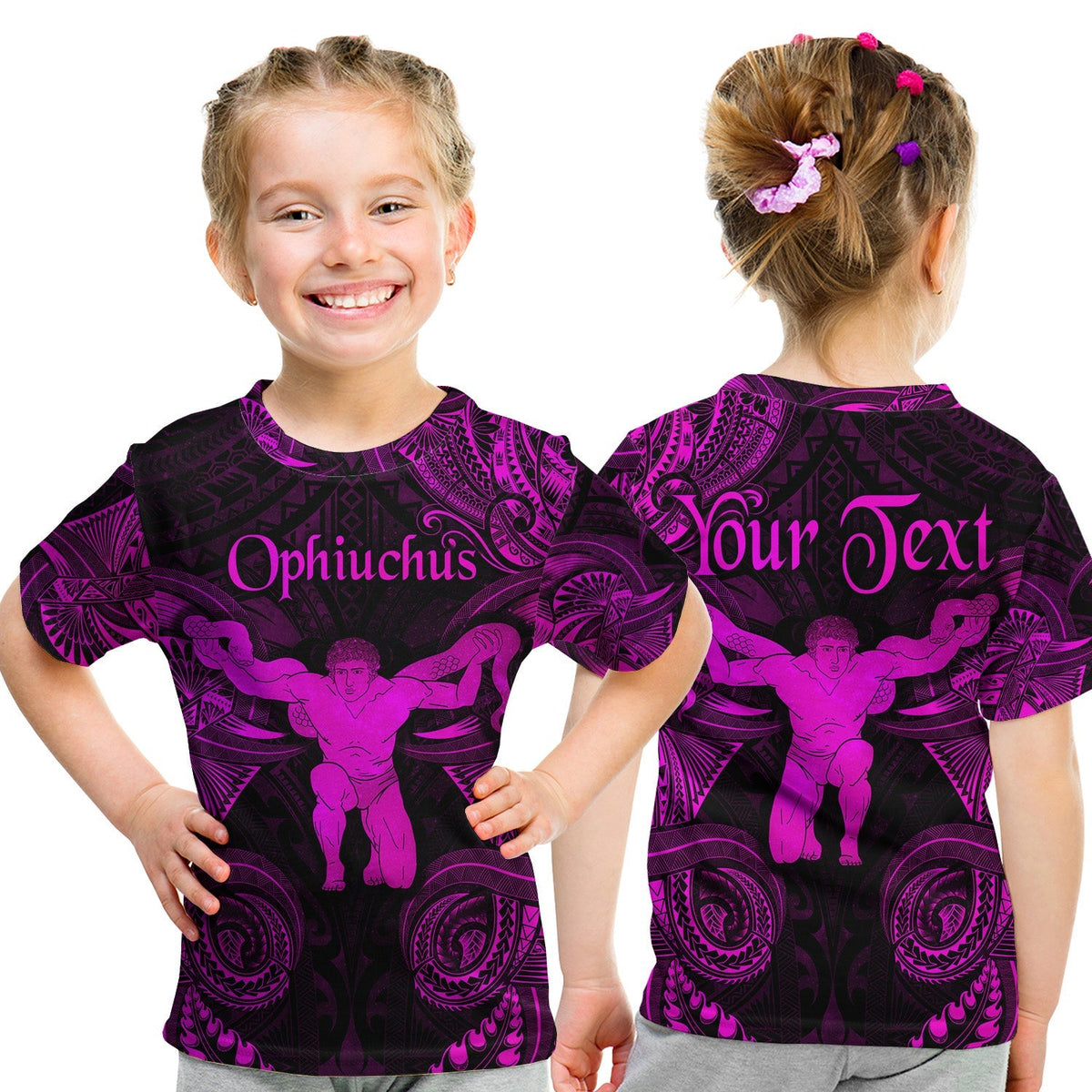 Custom Ophiuchus Zodiac Polynesian T Shirt KID Unique Style Pink LT8 - Wonder Print Shop