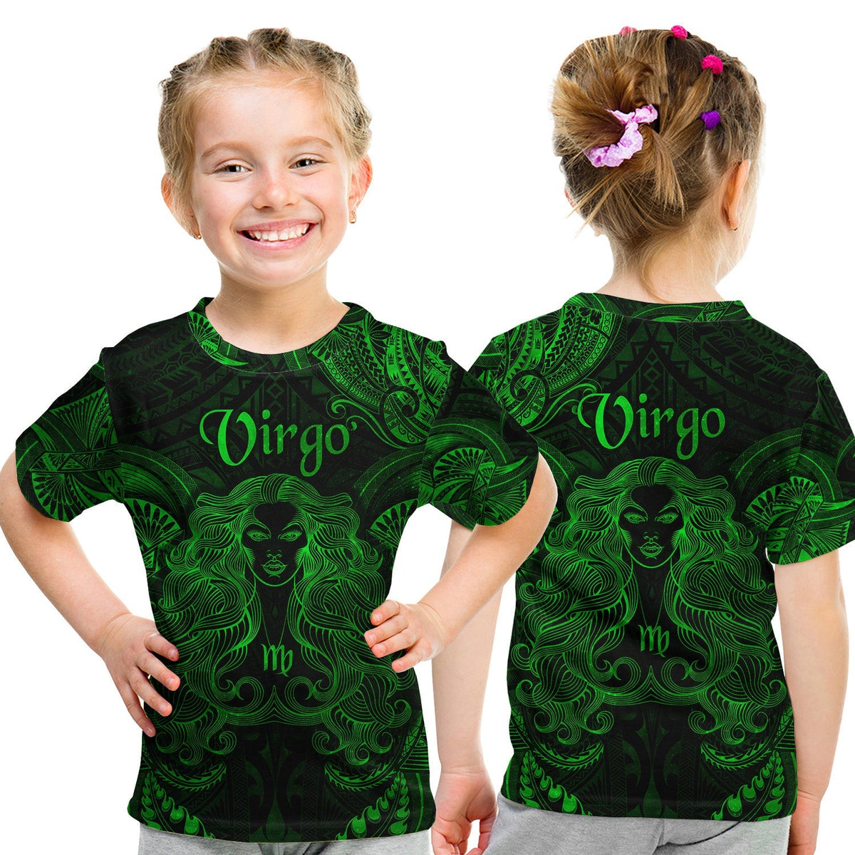Virgo Zodiac Polynesian T Shirt KID Unique Style Green LT8 - Wonder Print Shop