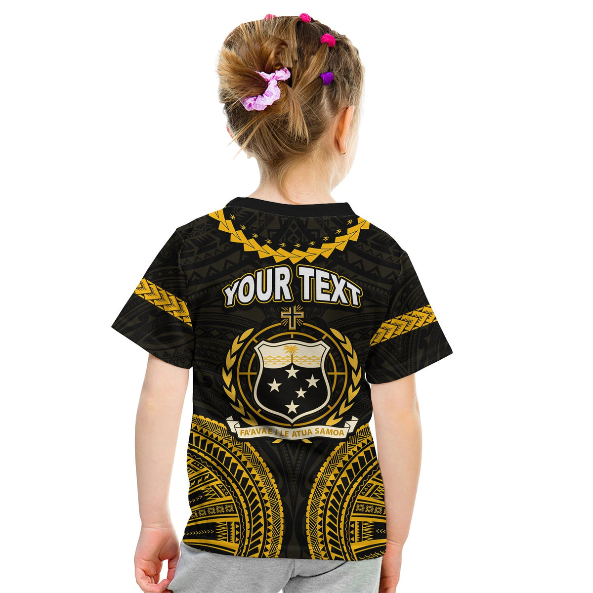 Custom Personalised Samoa Ula Nifo Tribal T Shirt KID Gold Style LT6 - Wonder Print Shop