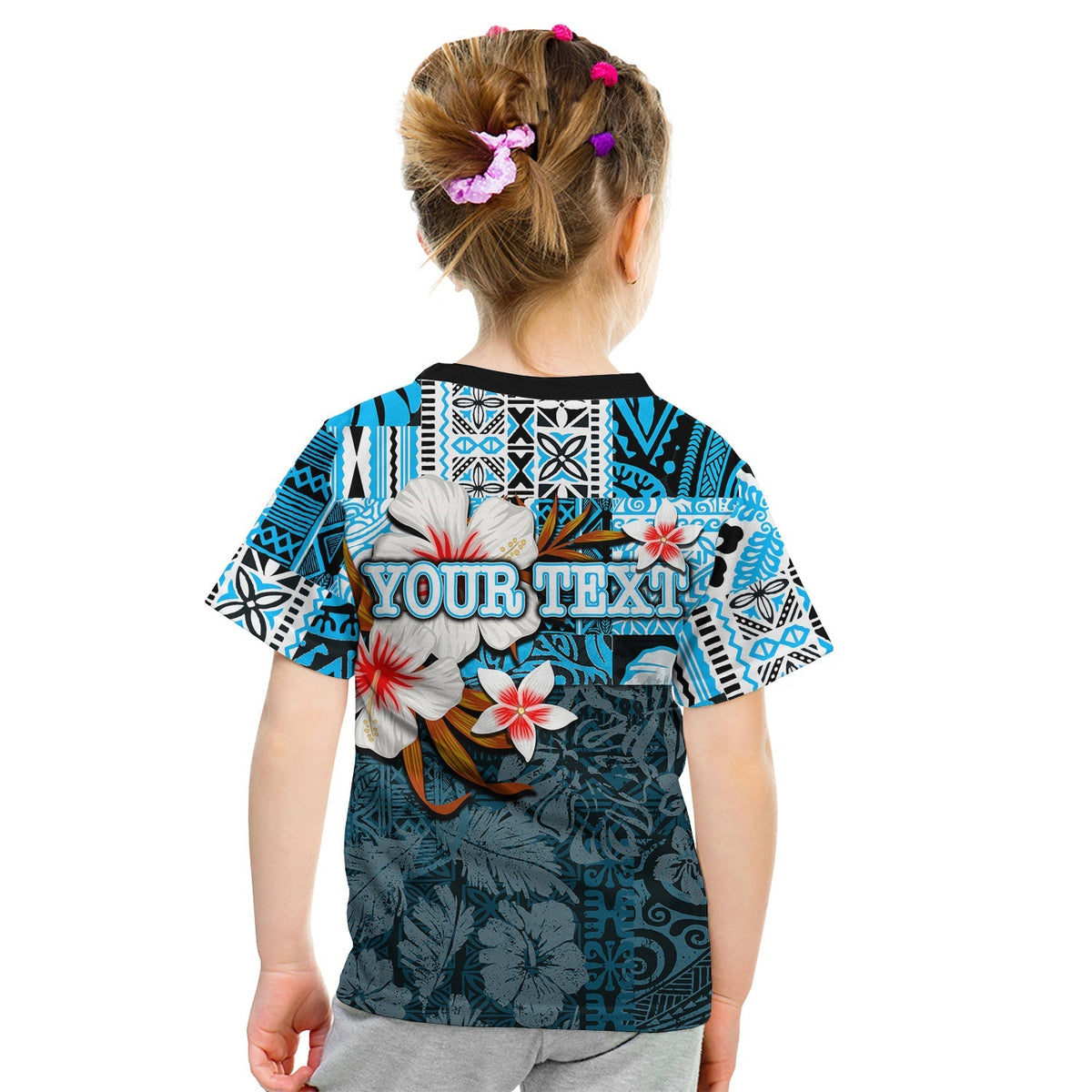 Custom Polynesian Hammerhead shark T Shirt KID Hawaii Style Blue LT6 - Wonder Print Shop