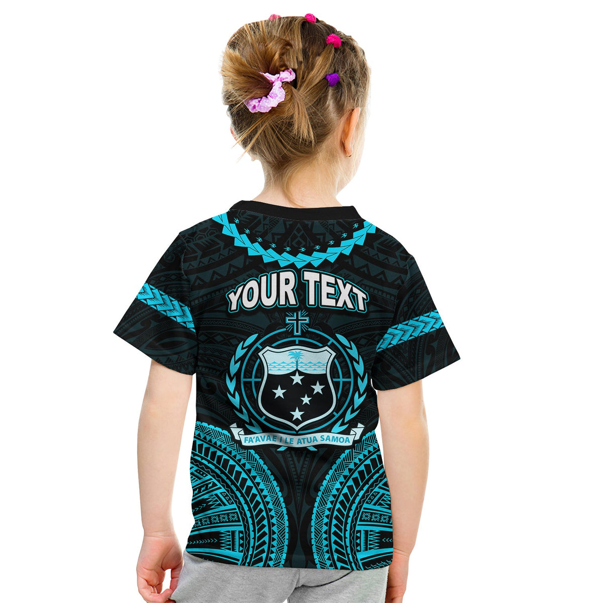 Custom Personalised Samoa Ula Nifo Tribal T Shirt KID Blue Style LT6 - Wonder Print Shop