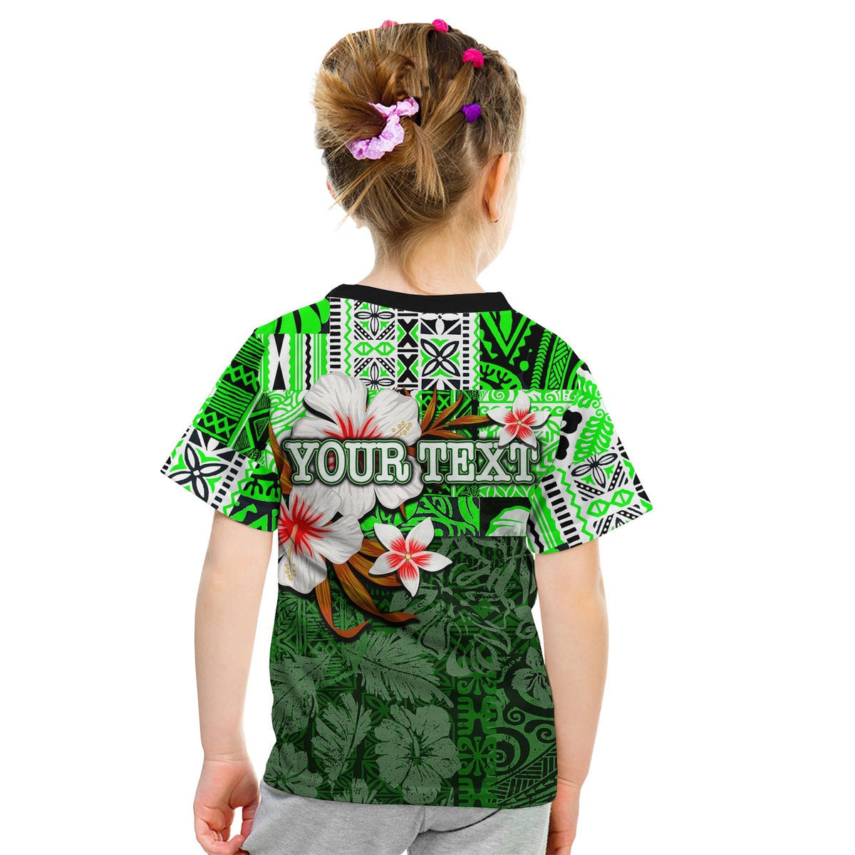 Custom Polynesian Hammerhead shark T Shirt KID Hawaii Style Green LT6 - Wonder Print Shop