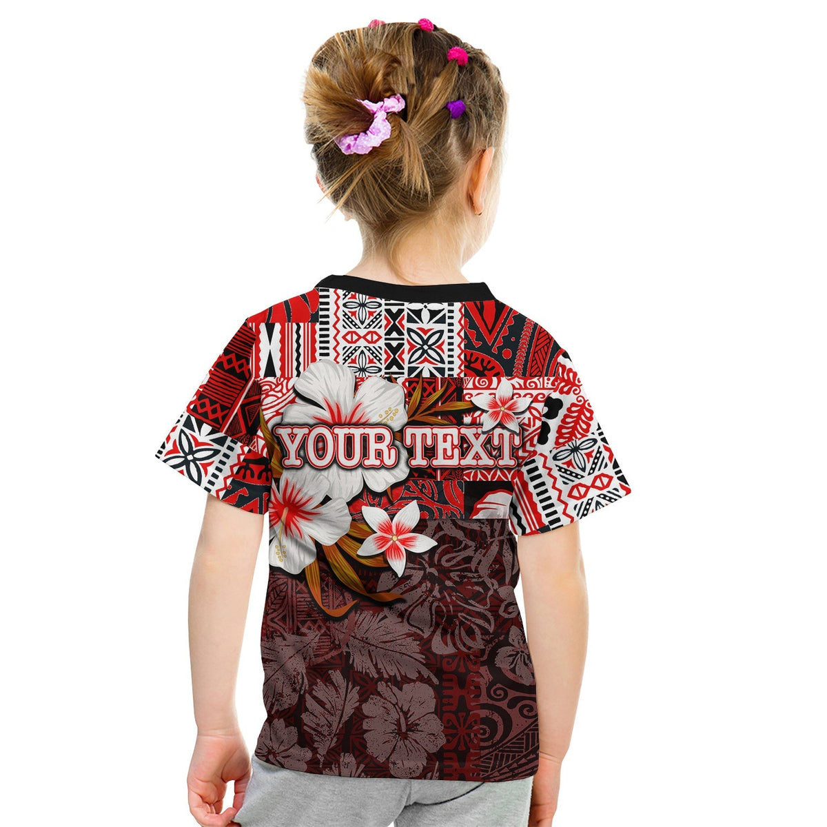 Custom Polynesian Hammerhead shark T Shirt KID Hawaii Style Red LT6 - Wonder Print Shop