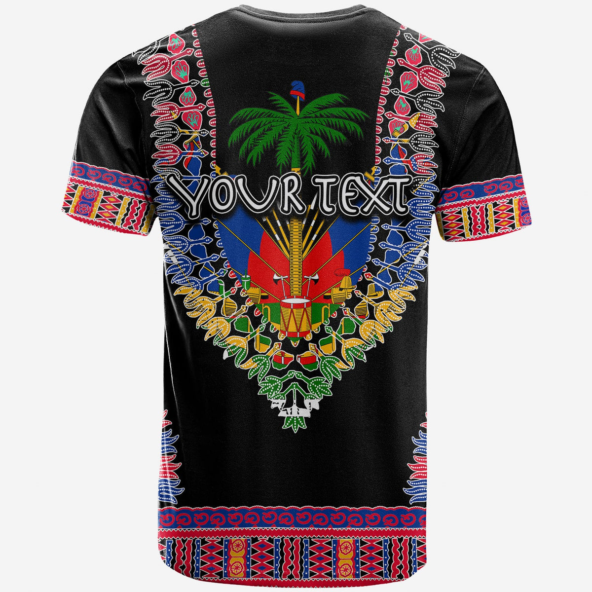 Custom Haiti T Shirt Dashiki Mix Coat Of Arms Black Style LT6 - Wonder Print Shop