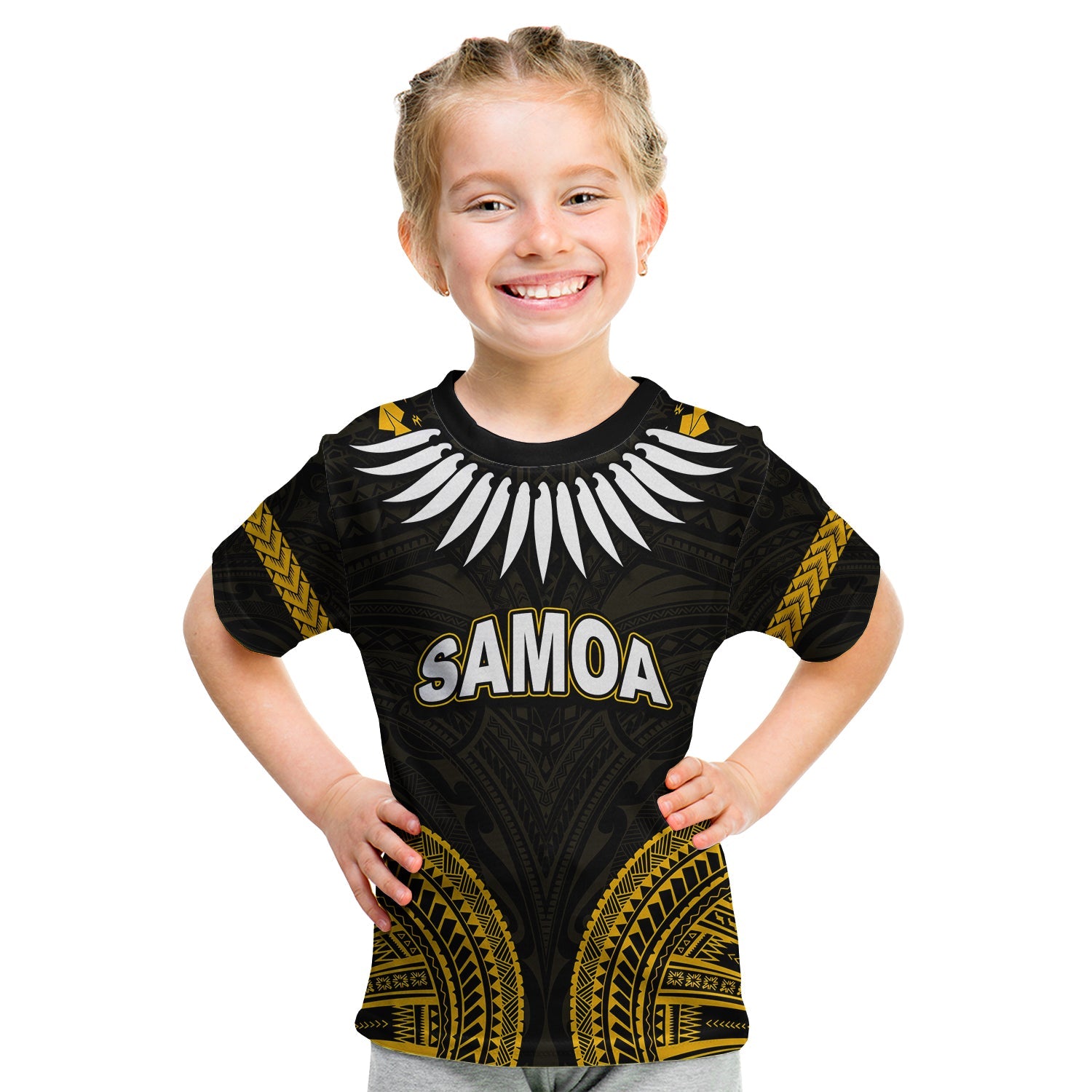 Custom Personalised Samoa Ula Nifo Tribal T Shirt KID Gold Style LT6 - Wonder Print Shop