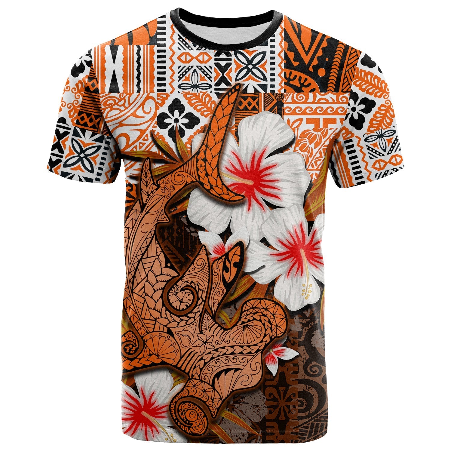 Custom Polynesian Hammerhead shark T Shirt Hawaii Style Orange LT6 - Wonder Print Shop