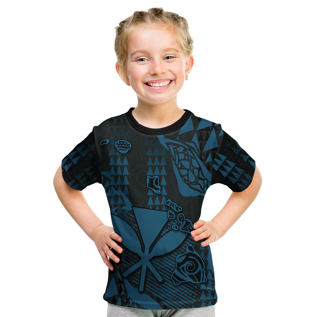 Custom Hawaii Kanaka Map T Shirt KID Blue Style LT6 - Wonder Print Shop