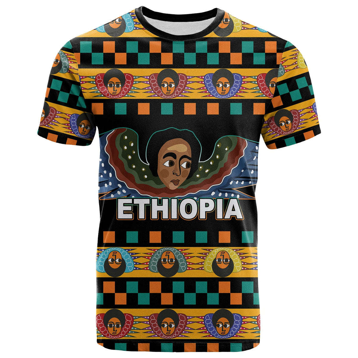 Custom Ethiopia T Shirt Ethiopian Church Angels Black LT6 - Wonder Print Shop