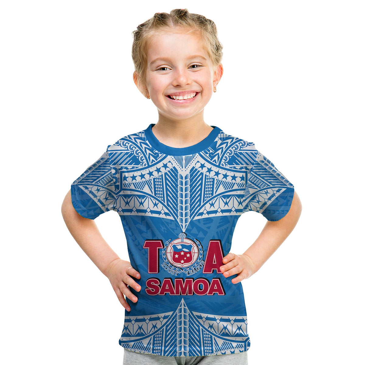 Custom Personalised And Number Toa Samoa Rugby T Shirt KID Blue Sky LT6 - Wonder Print Shop