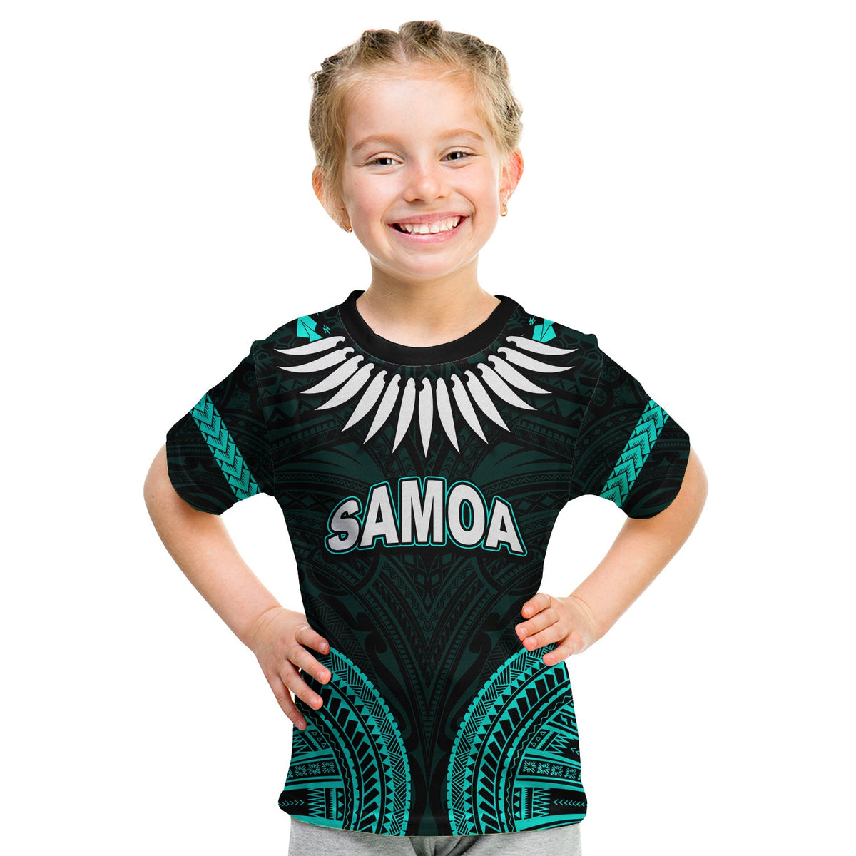 Custom Personalised Samoa Ula Nifo Tribal T Shirt KID Green Style LT6 - Wonder Print Shop