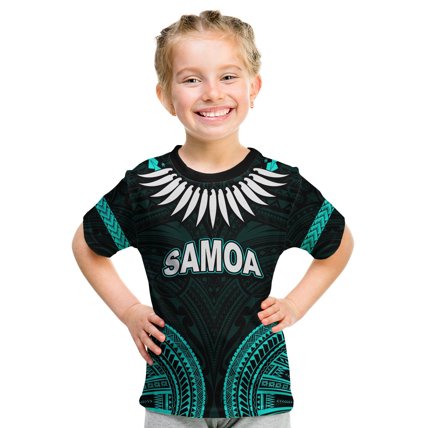 Custom Personalised Samoa Ula Nifo Tribal T Shirt KID Green Style LT6 - Wonder Print Shop