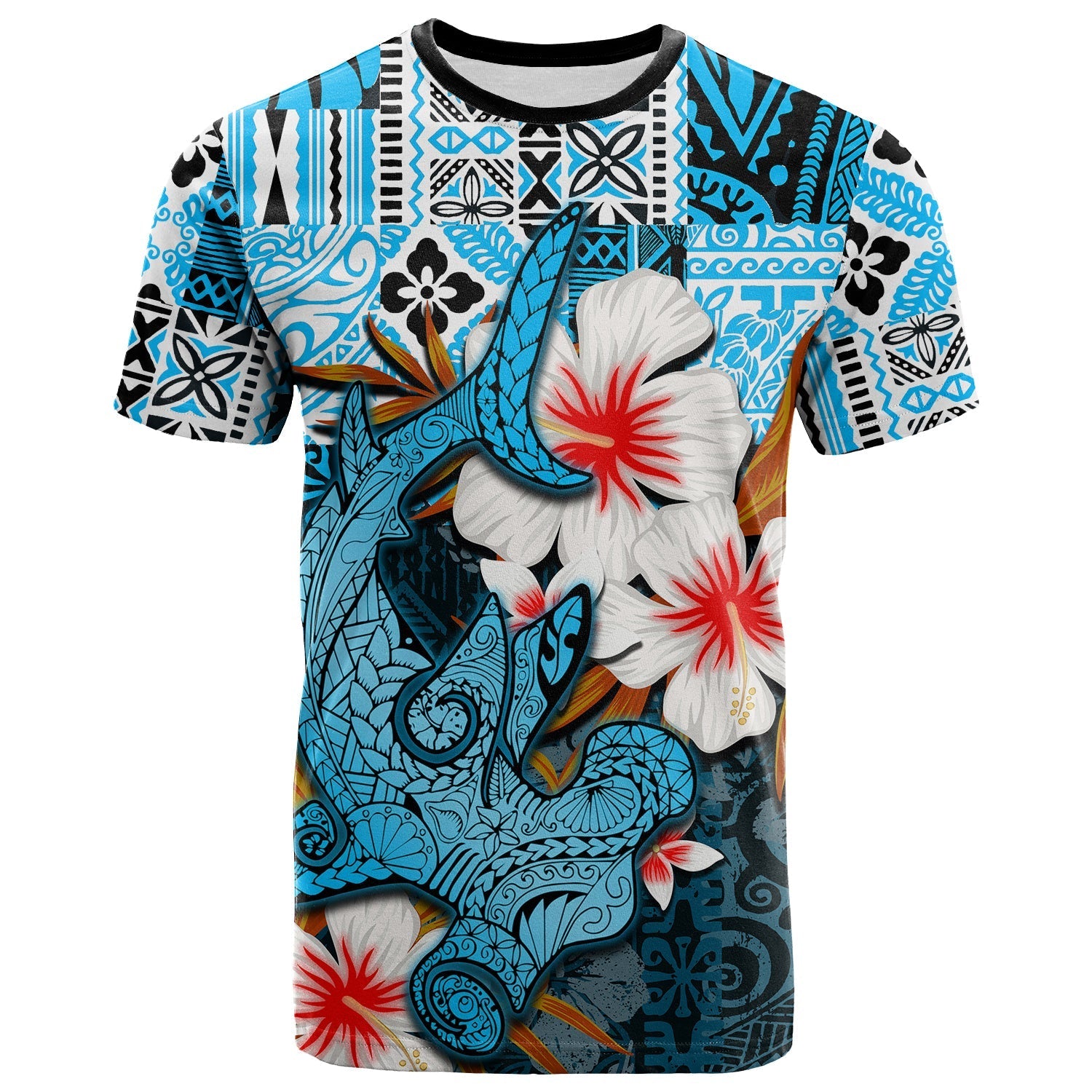Custom Polynesian Hammerhead shark T Shirt Hawaii Style Blue LT6 - Wonder Print Shop