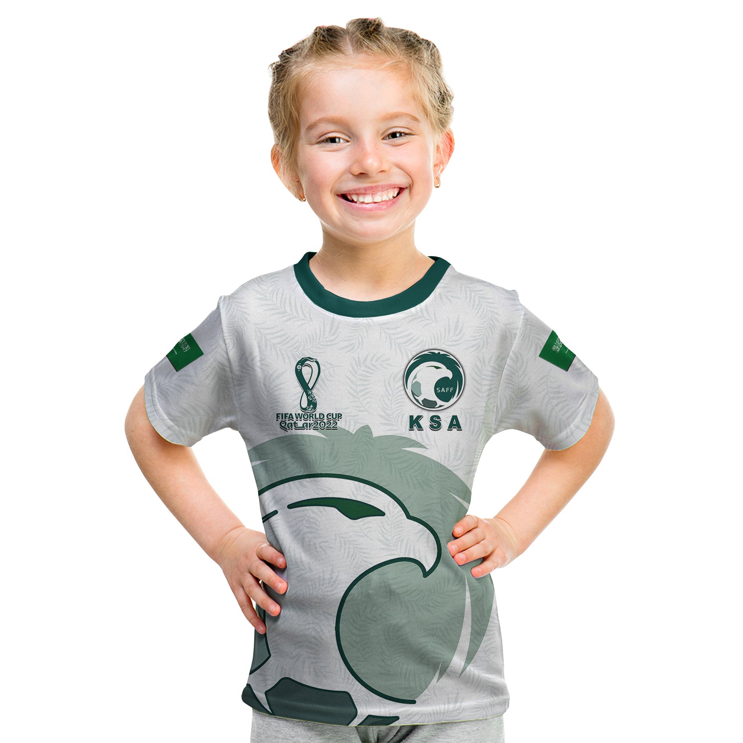 (Custom Personalised And Number) Saudi Arabia Soccer World Cup 2022 T Shirt KID White Jersey 