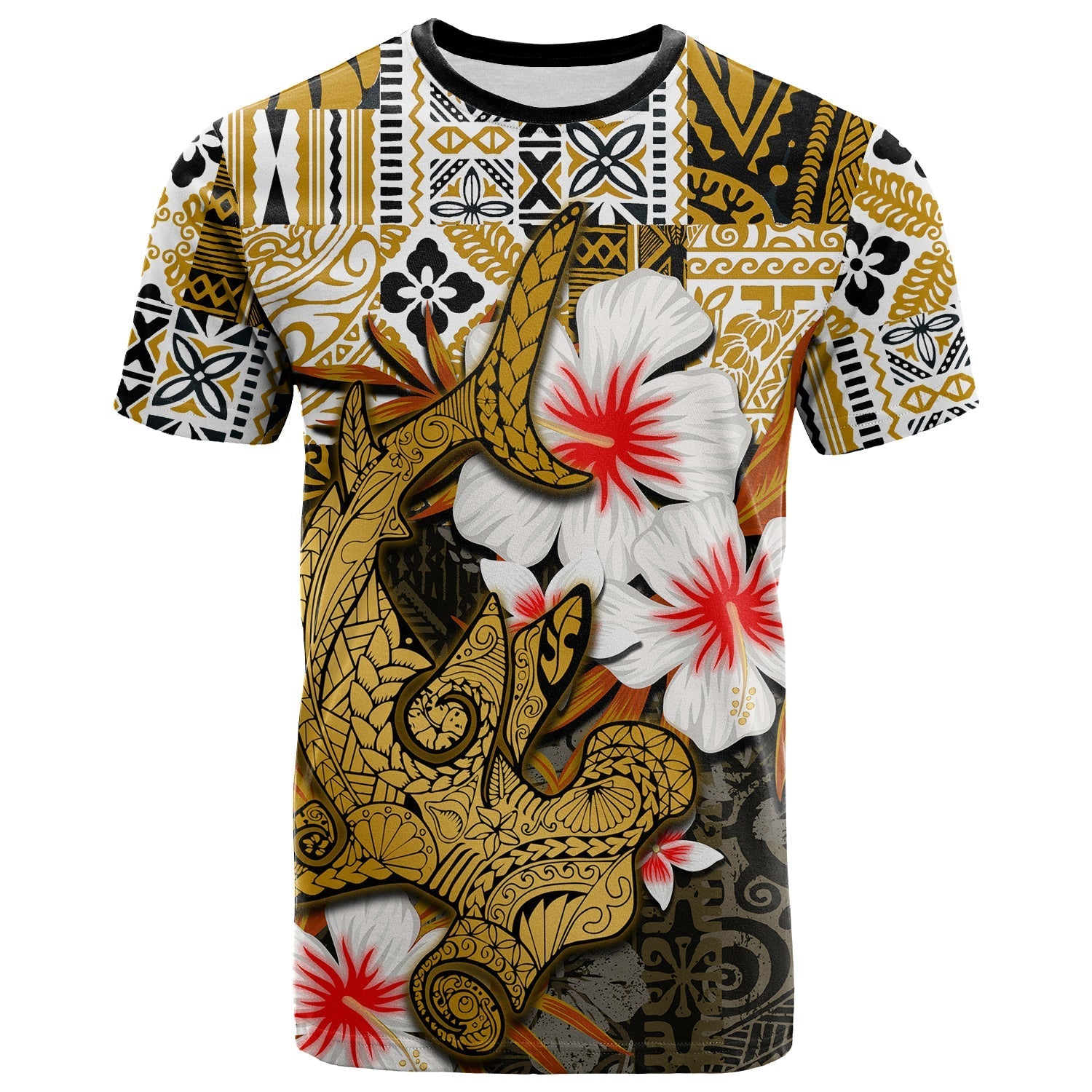 Custom Polynesian Hammerhead shark T Shirt Hawaii Style Gold LT6 - Wonder Print Shop