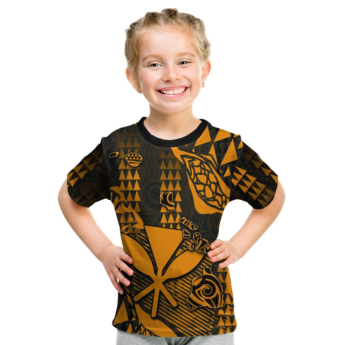 Custom Hawaii Kanaka Map T Shirt KID Orange Style LT6 - Wonder Print Shop