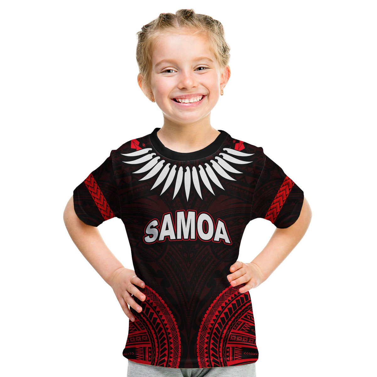 Custom Personalised Samoa Ula Nifo Tribal T Shirt KID Red Style LT6 - Wonder Print Shop