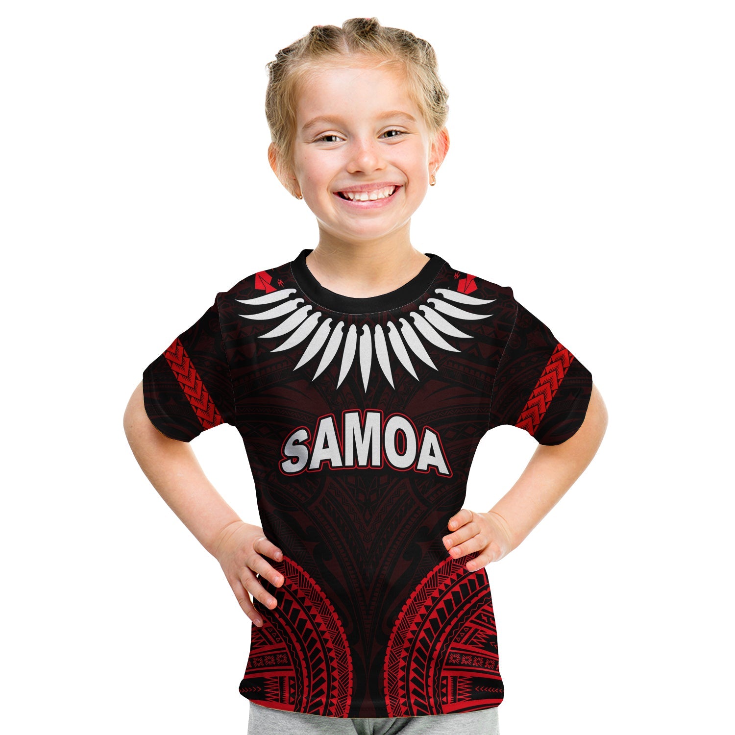 Custom Personalised Samoa Ula Nifo Tribal T Shirt KID Red Style LT6 - Wonder Print Shop