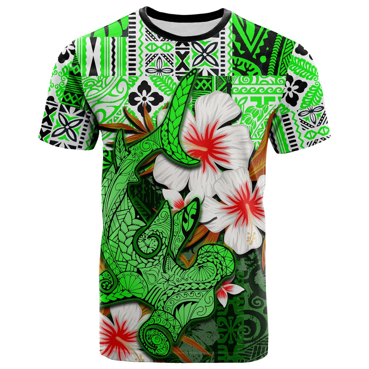 Custom Polynesian Hammerhead shark T Shirt Hawaii Style Green LT6 - Wonder Print Shop