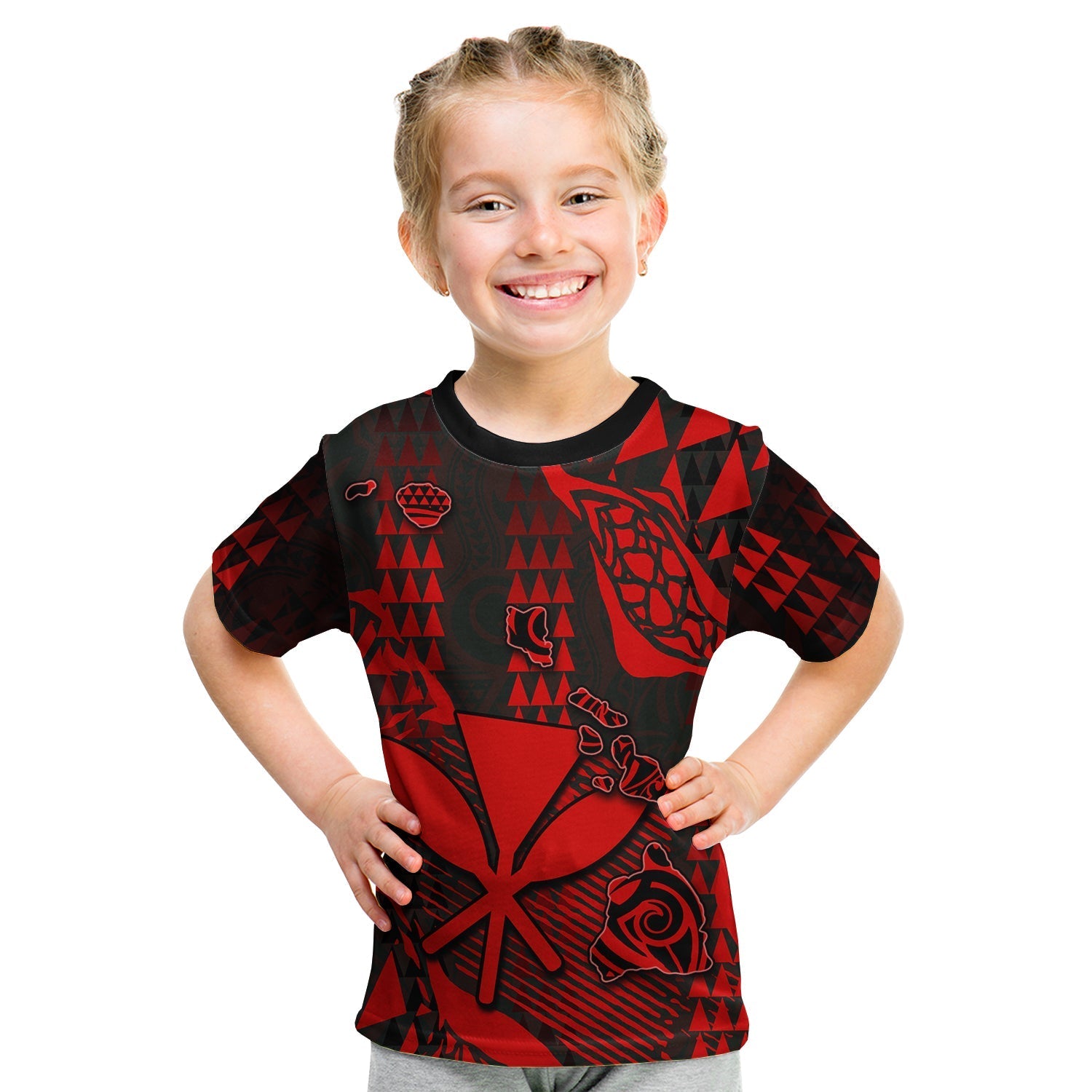 Custom Hawaii Kanaka Map T Shirt KID Red Style LT6 - Wonder Print Shop