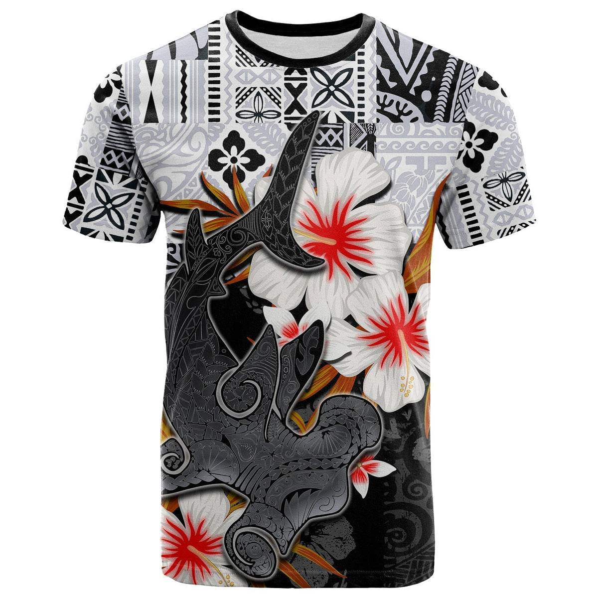 Custom Polynesian Hammerhead shark T Shirt Hawaii Style White LT6 - Wonder Print Shop