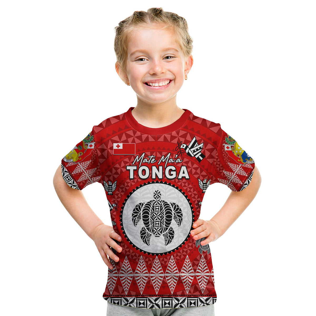 Custom Personalised Mate Ma'a Tonga Ngatu Fonu Rugby T Shirt KID LT6 - Wonder Print Shop