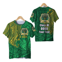 Green Polynesian T-shirt with Saineha badge front and gold patterns