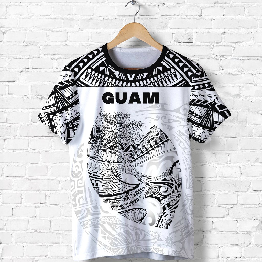 Custom Guam Rugby T Shirt Polynesian Patterns White LT16 - Wonder Print Shop