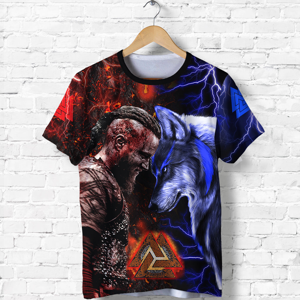 Viking T Shirt Ragnar and Wolf RLT12 - Wonder Print Shop