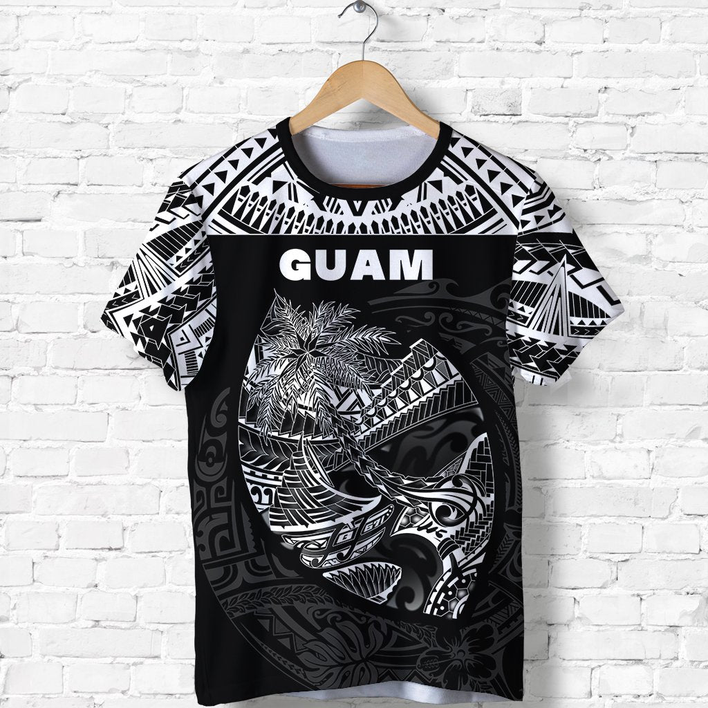 Guam Rugby T Shirt Polynesian Patterns Black Lt16 - Wonder Print Shop