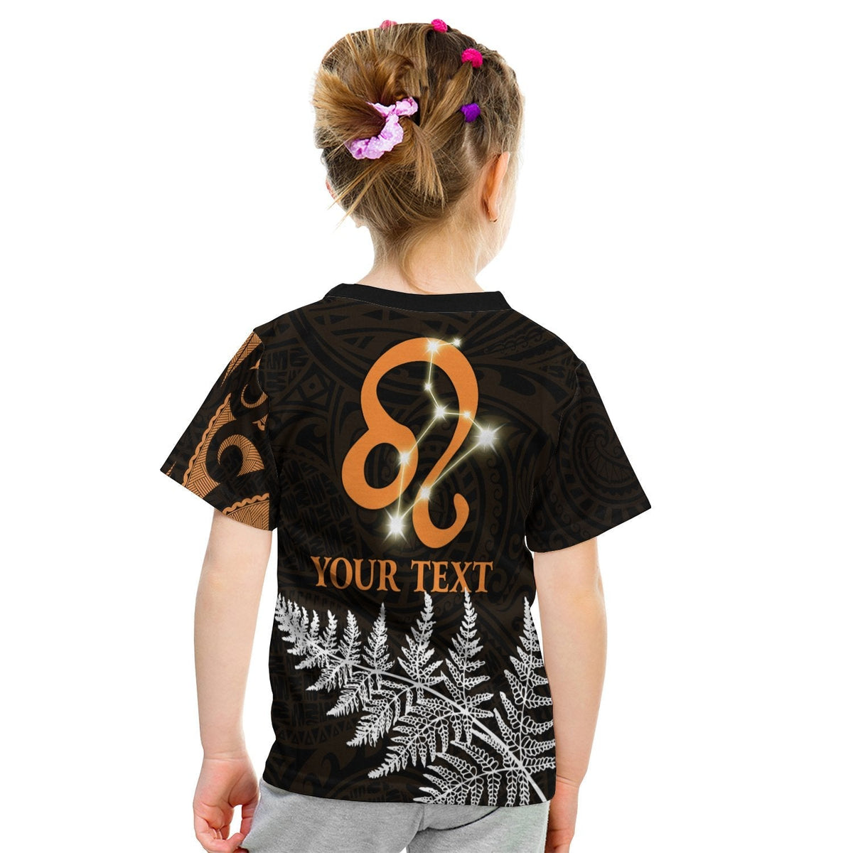 Custom Leo Zodiac Style Maori T Shirt KID Orange Lion LT13 - Wonder Print Shop