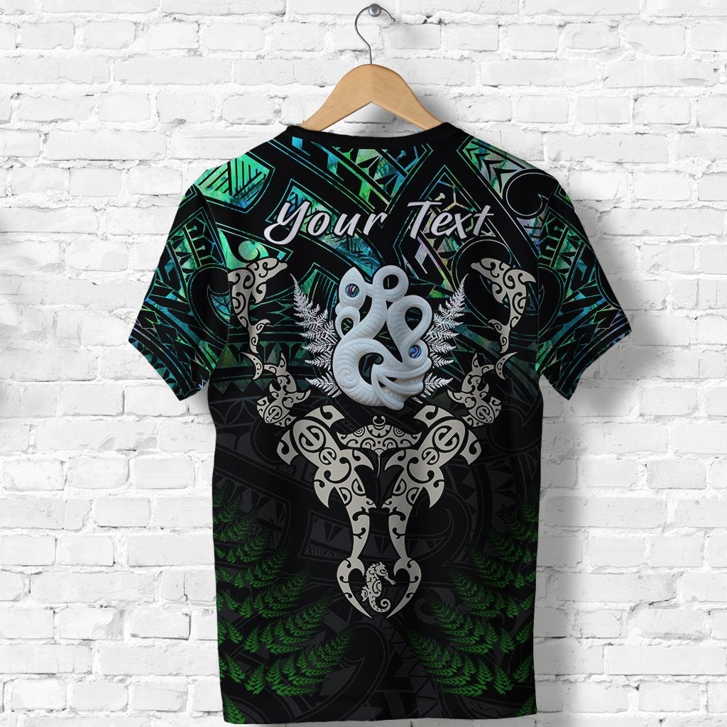 Custom Aotearoa Paua Shell T Shirt Maori Manaia and Fish LT13 - Wonder Print Shop
