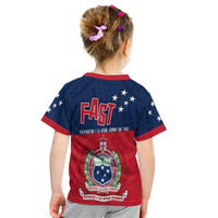Kid FAST Samoa T-shirt back, navy and red with crest emblem and stars