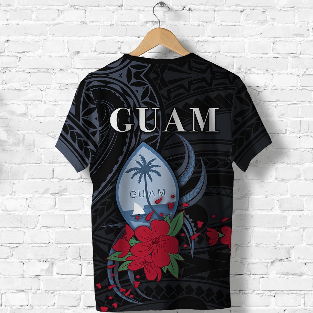 Guam T Shirt Polynesian Flowers Version Black LT13 - Wonder Print Shop