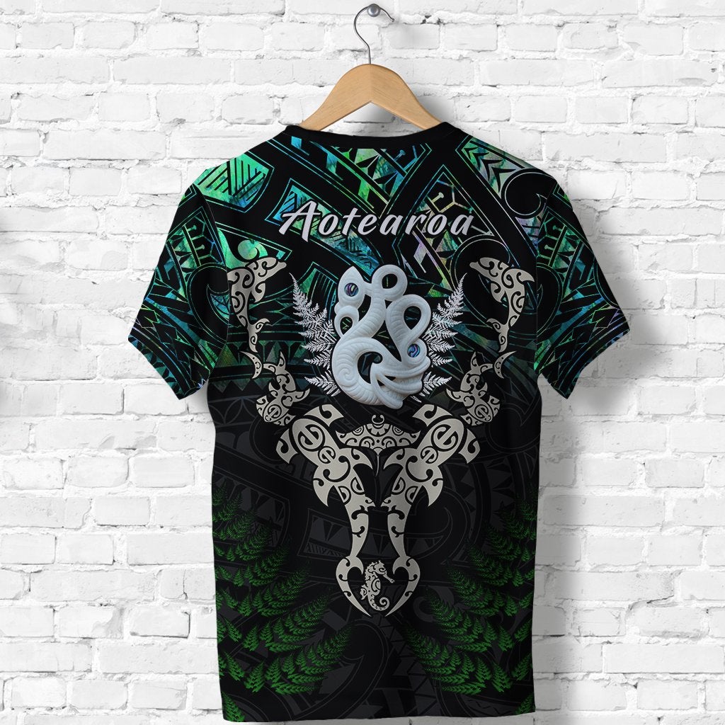 Aotearoa Paua Shell T Shirt Maori Manaia and Fish LT13 - Wonder Print Shop