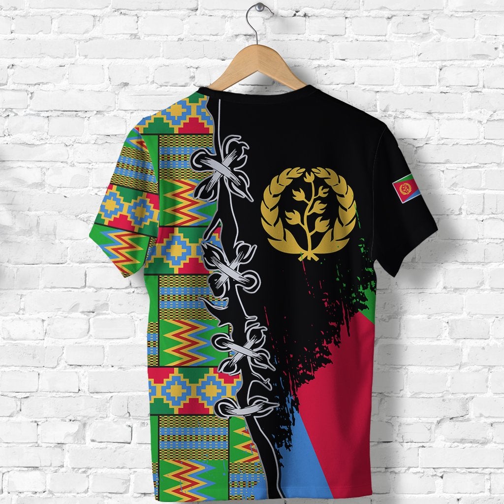 Custom Eritrea T Shirt with Special Knot and African Pattern Black Version LT13 - Wonder Print Shop