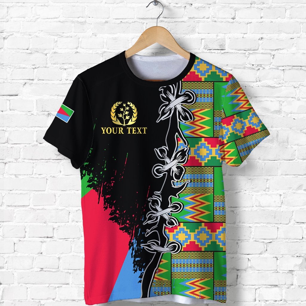 Custom Eritrea T Shirt with Special Knot and African Pattern Black Version LT13 - Wonder Print Shop