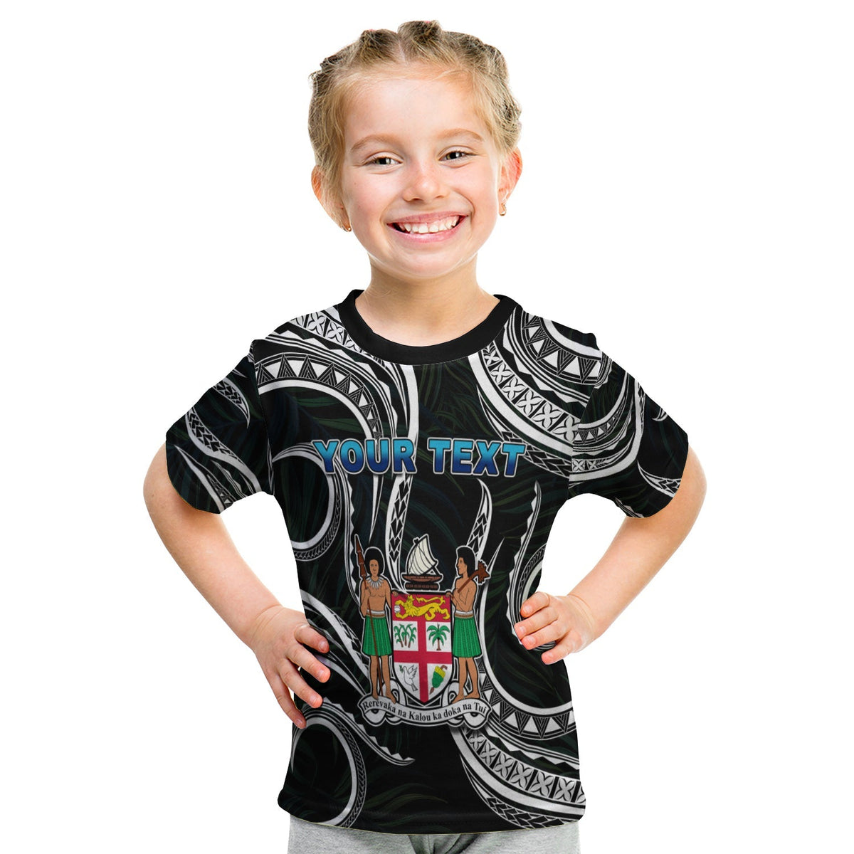 Custom Fiji Coat of Arms T Shirt KID Polynesian mix Coconut Pattern LT13 - Wonder Print Shop