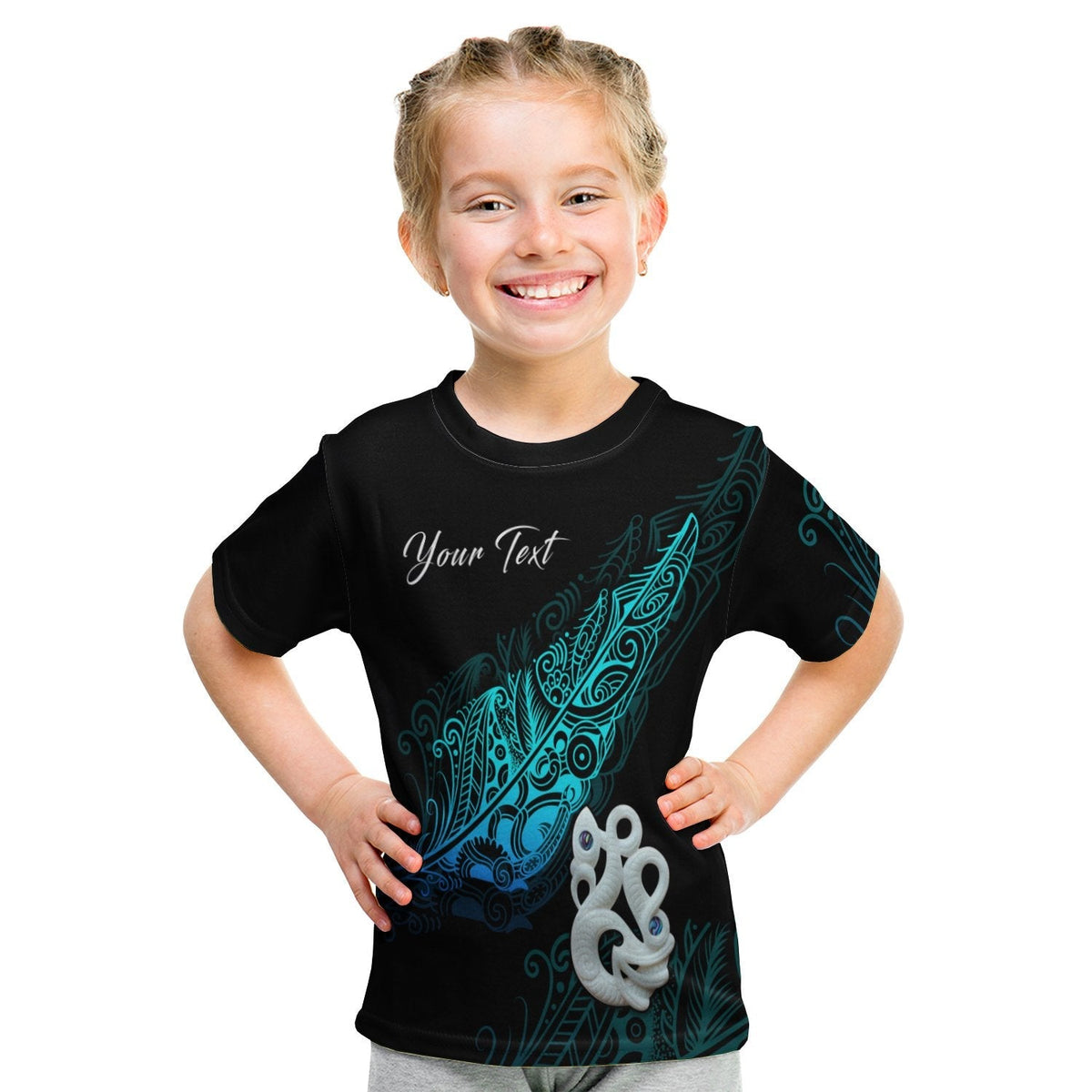 Custom Aotearoa T Shirt KID Fern Mix Manaia Matau LT13 - Wonder Print Shop
