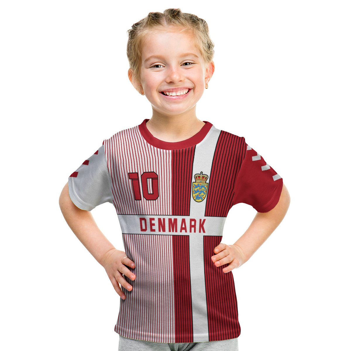 (Custom Personalised) Denmark Football T Shirt KID Come on Denmark - Custom Text and Number LT13 - Wonder Print Shop